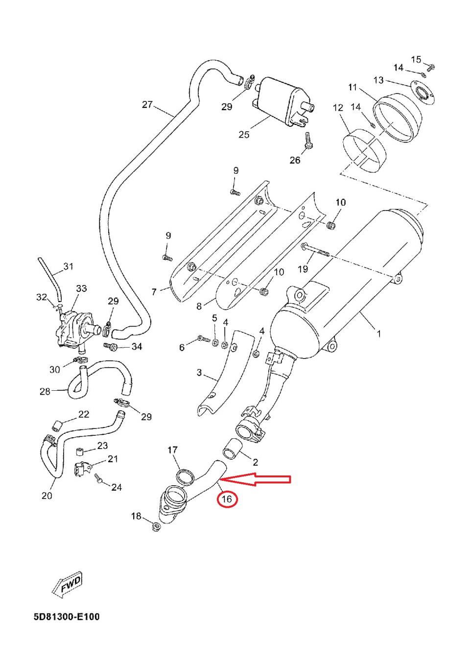 Coude Collecteur d'échappement pour scooter Yamaha 125 Majesty 5D8-E4611-00 Neuf