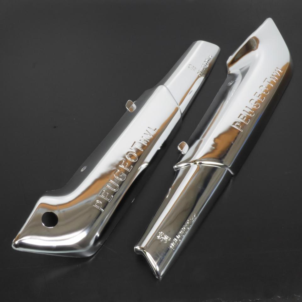 Paire de cache latéraux chromé pour mobylette Peugeot 103 MVL marqué PEUGEOT MVL