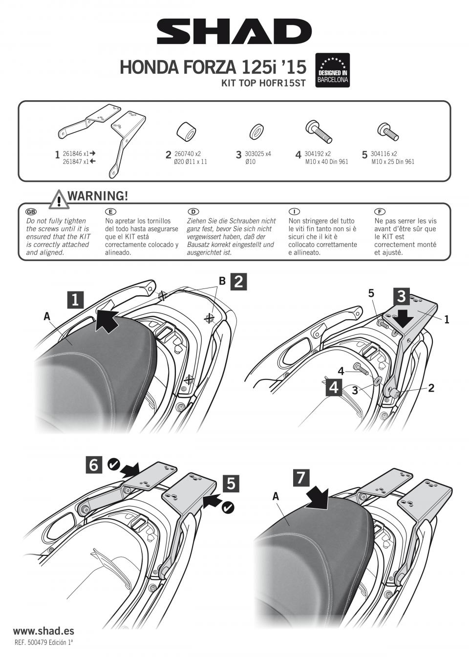 Support de top case Shad pour Scooter Honda 350 Forza Après 2023 Neuf