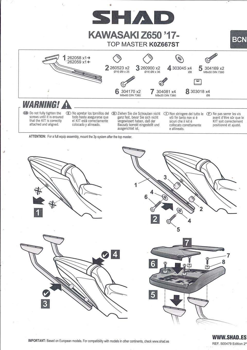 Kit TOP MASTER Support de top case Shad pour moto Kawasaki Ninja 650 K0Z667ST