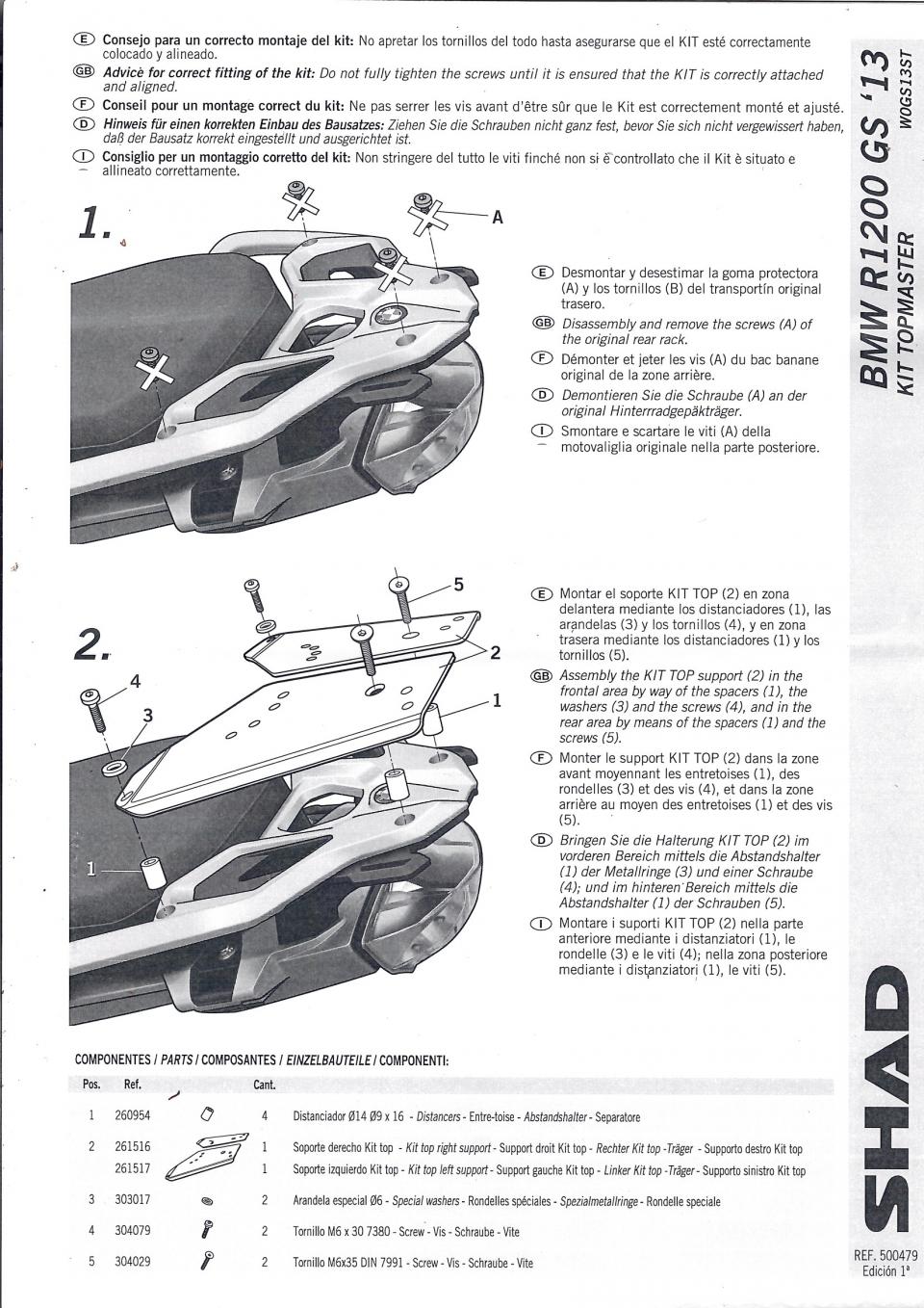 Kit TOP MASTER Support de top case Shad pour moto BMW R 1250 Gs W0GS13ST