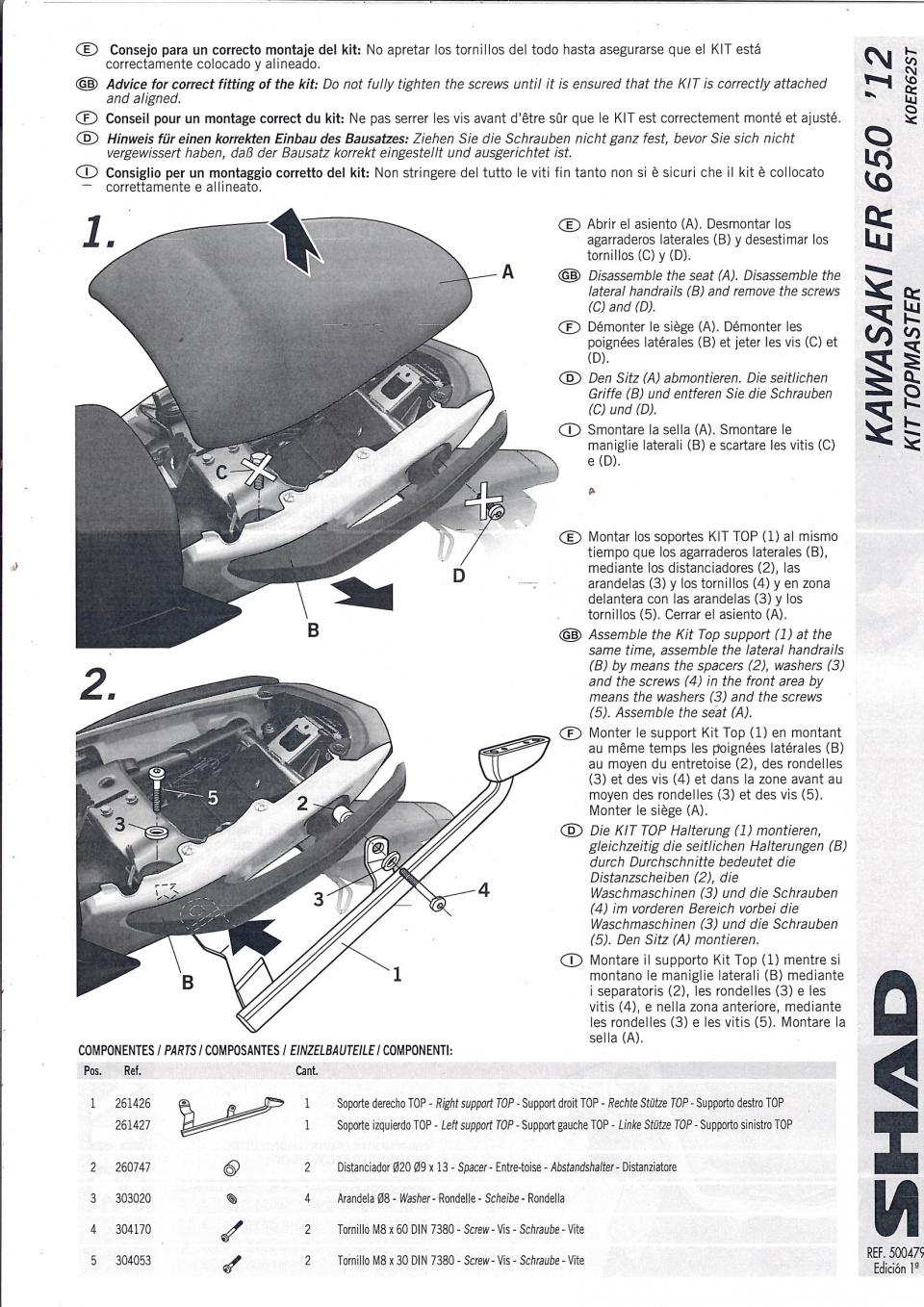 Kit Support de top case Shad TOP MASTER pour moto Kawasaki 650 Er6-N K0ER62ST