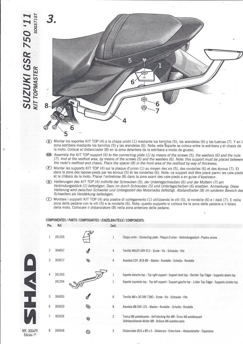 Support de top case Shad TOP MASTER pour moto Suzuki 750 GSR S0GS71ST Neuf