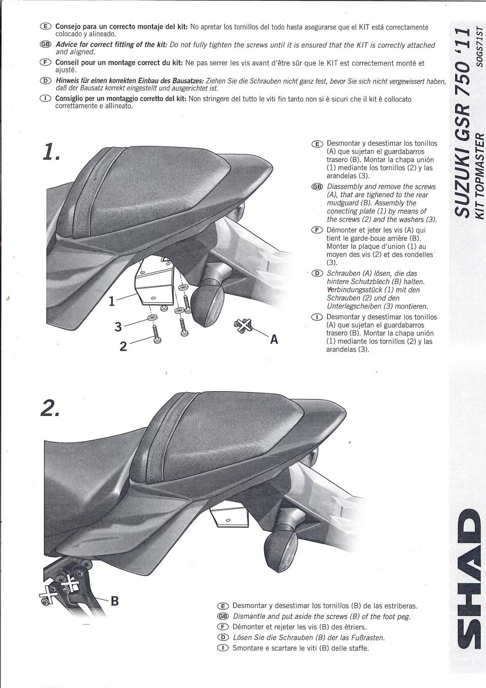 Support de top case Shad TOP MASTER pour moto Suzuki 750 GSR S0GS71ST Neuf