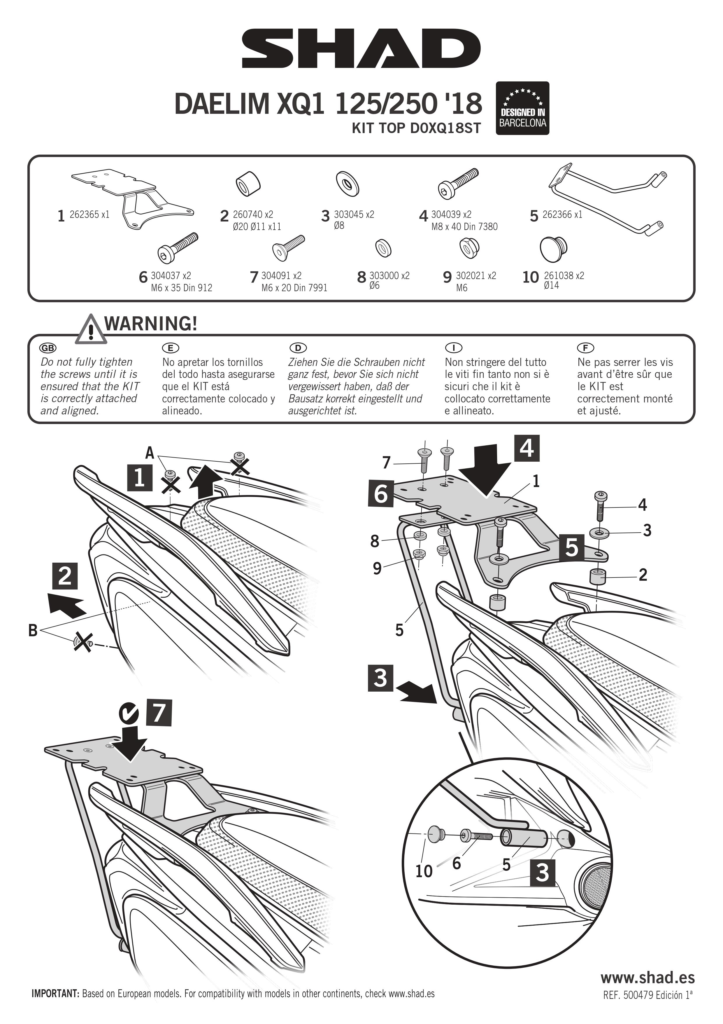 Support de top case Shad TOP MASTER pour scooter Daelim 125 XQ1 D0XQ18ST