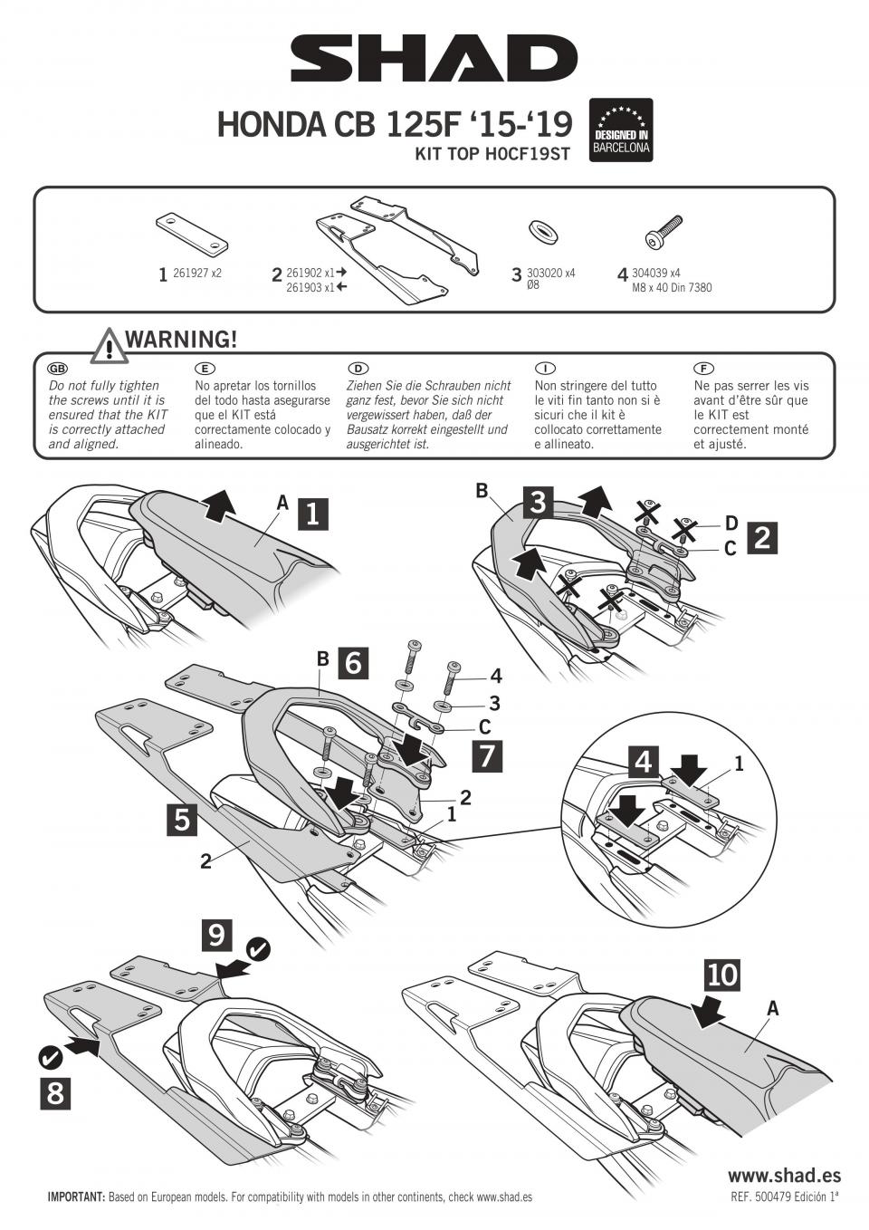 Support de top case Shad TOP MASTER pour moto Honda 125 Cb F H0CF19ST Neuf