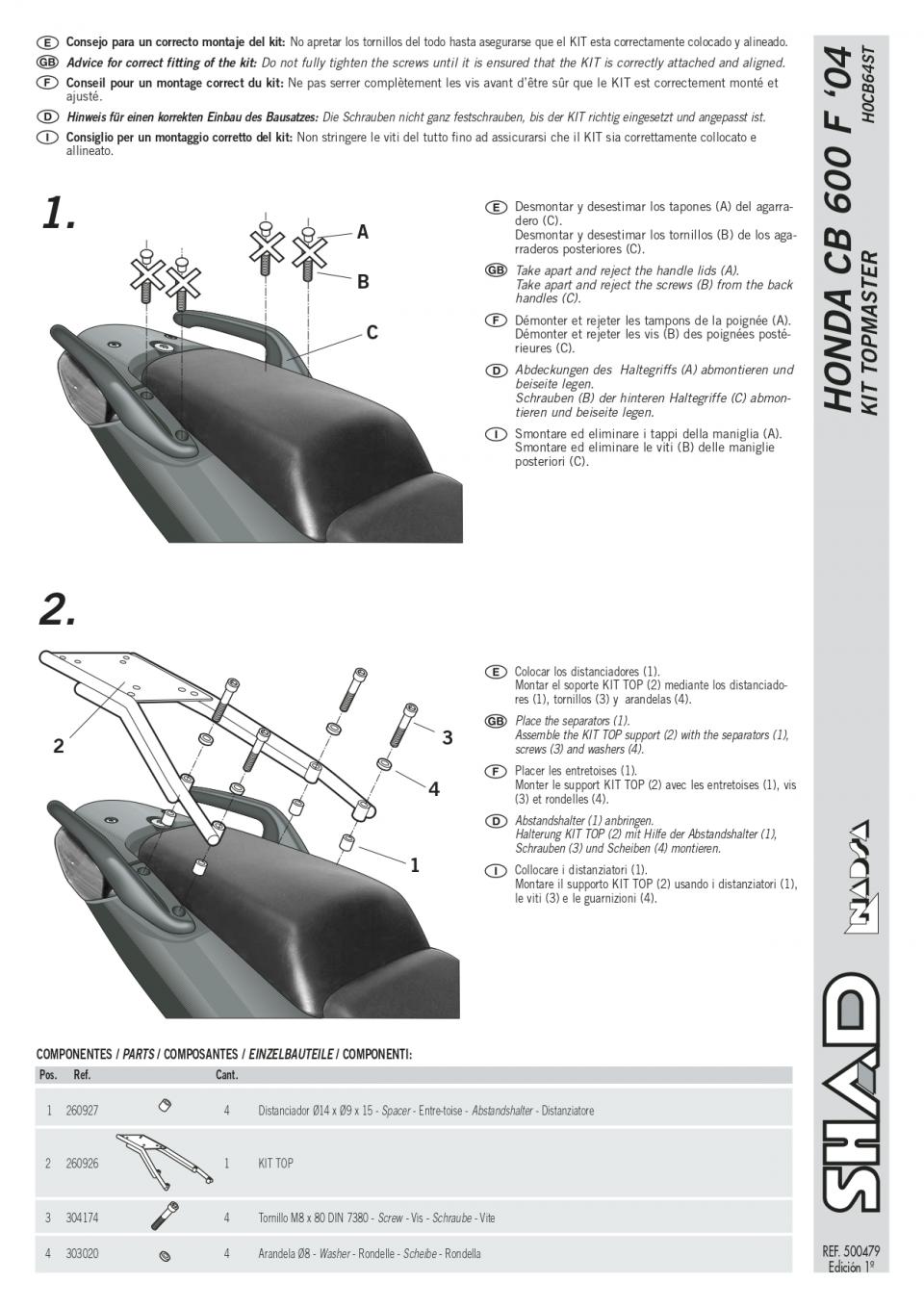 Support de top case Shad pour Moto Honda 600 CB Après 2004 Neuf