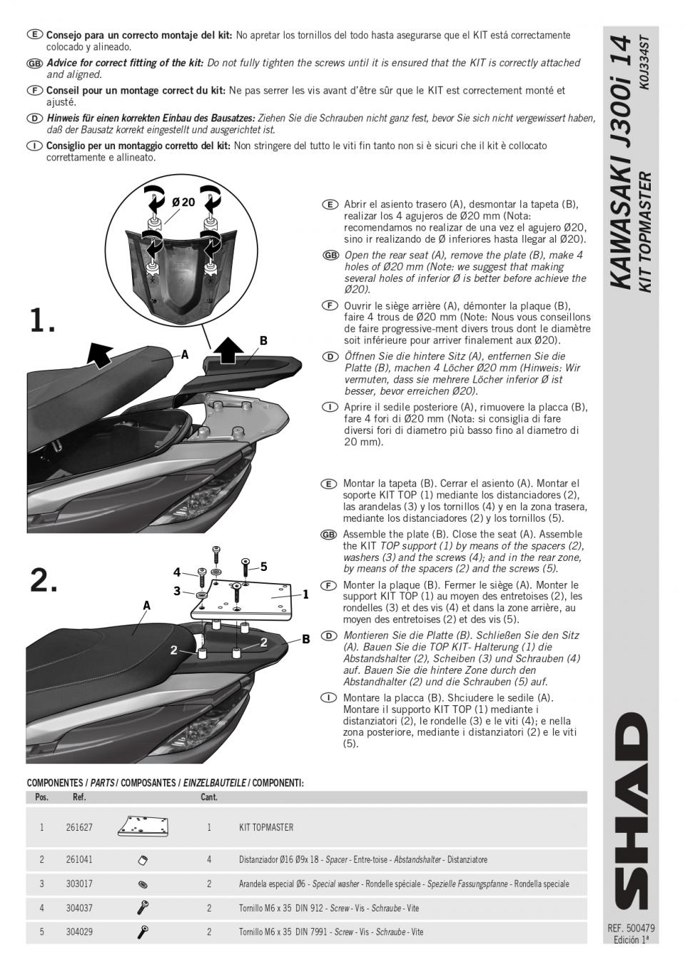 Support de top case Shad pour moto Kawasaki J 300 Après 2013 K0J334ST Neuf