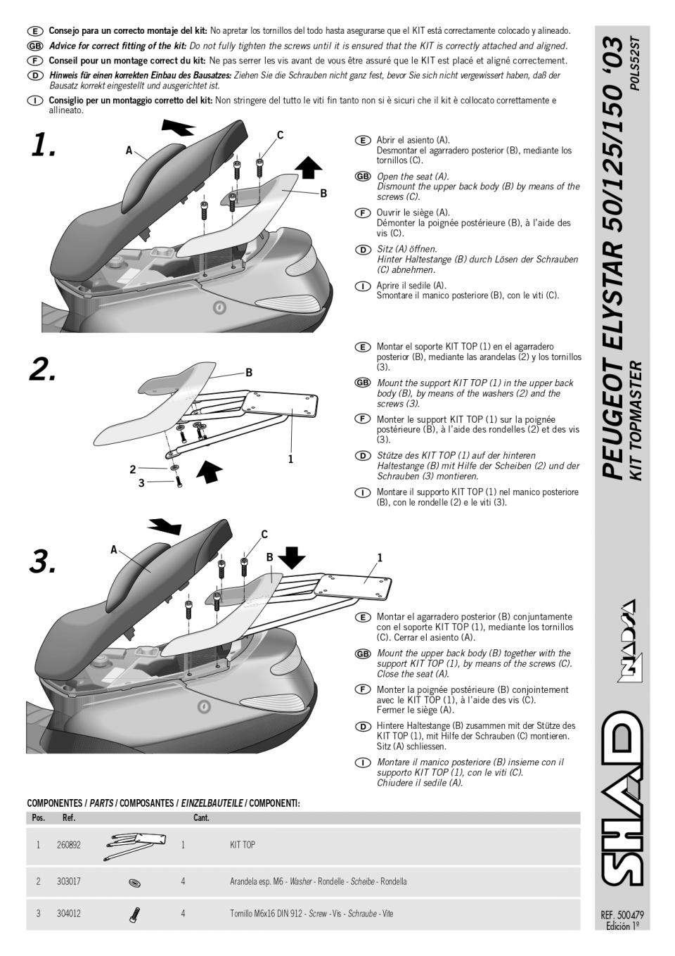 Support de top case Shad pour scooter Peugeot 150 Elystar 2002 à 2012 P0LS52ST