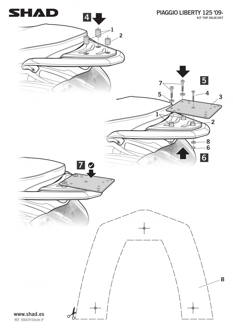 Kit fixation top case Shad pour scooter Piaggio 125 Liberty Après 2005 V0LB19ST