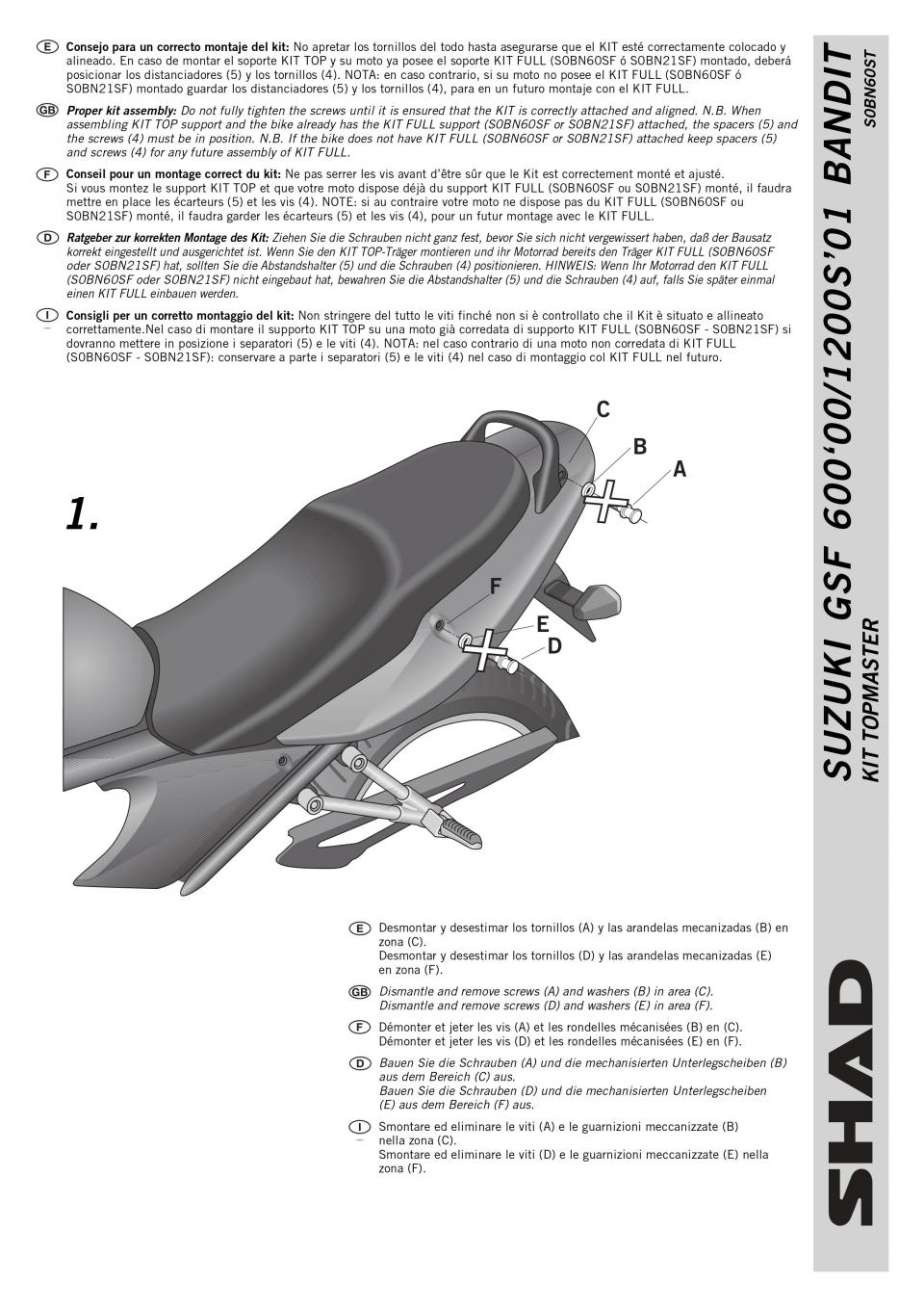 Support de top case Shad pour moto Suzuki 600 Bandit 2000 à 2005 S0BN60ST Neuf