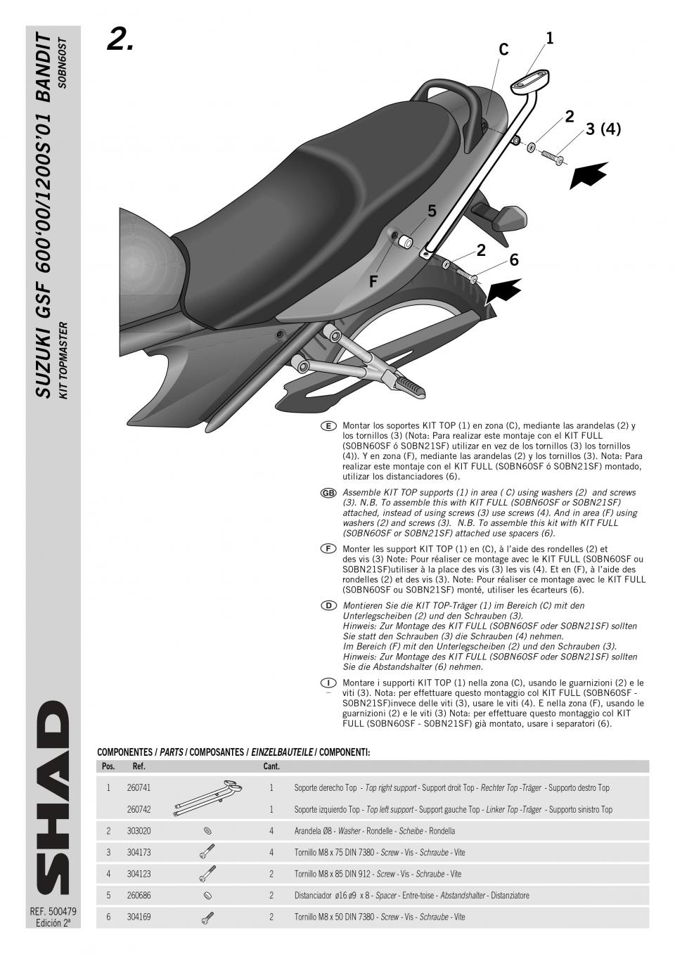 Support de top case Shad pour moto Suzuki 600 Bandit 2000 à 2005 S0BN60ST Neuf