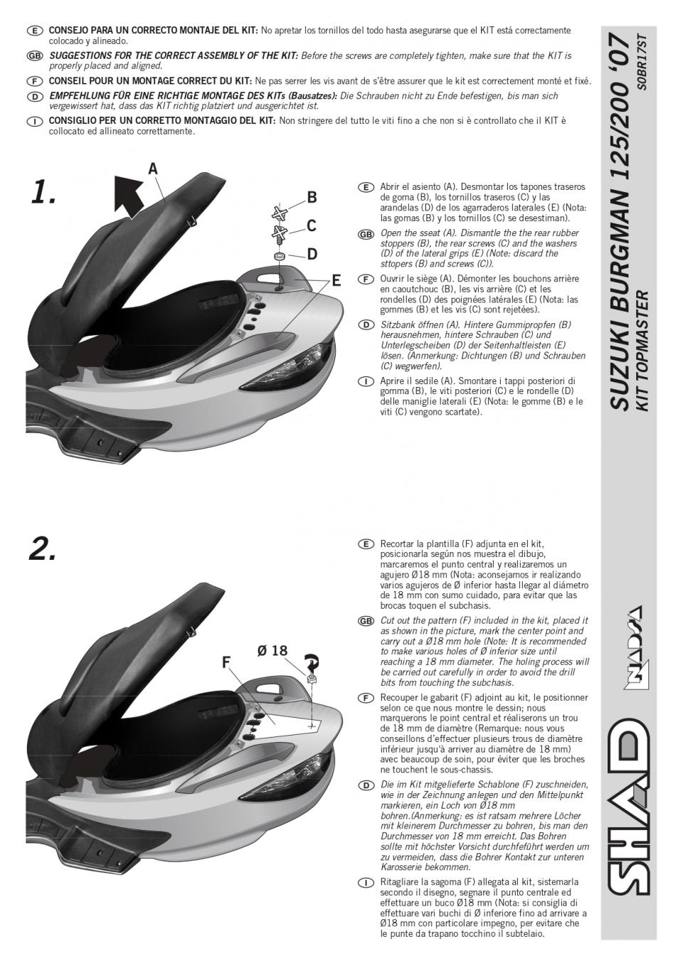 Support de top case Shad pour Scooter Suzuki 125 Uh Burgman 2007 à 2021 Neuf