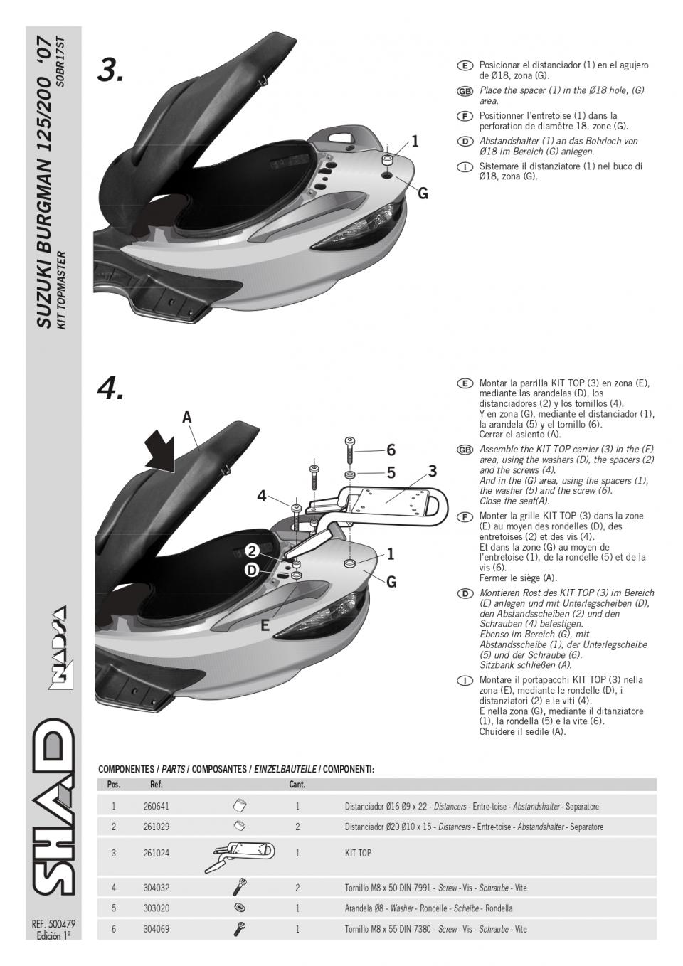 Support de top case Shad pour Scooter Suzuki 125 Uh Burgman 2007 à 2021 Neuf