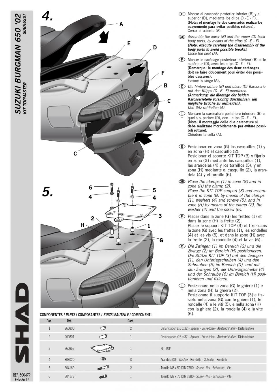 Support de top case Shad pour scooter Suzuki 650 Burgman 2002 à 2014 S0BR62ST