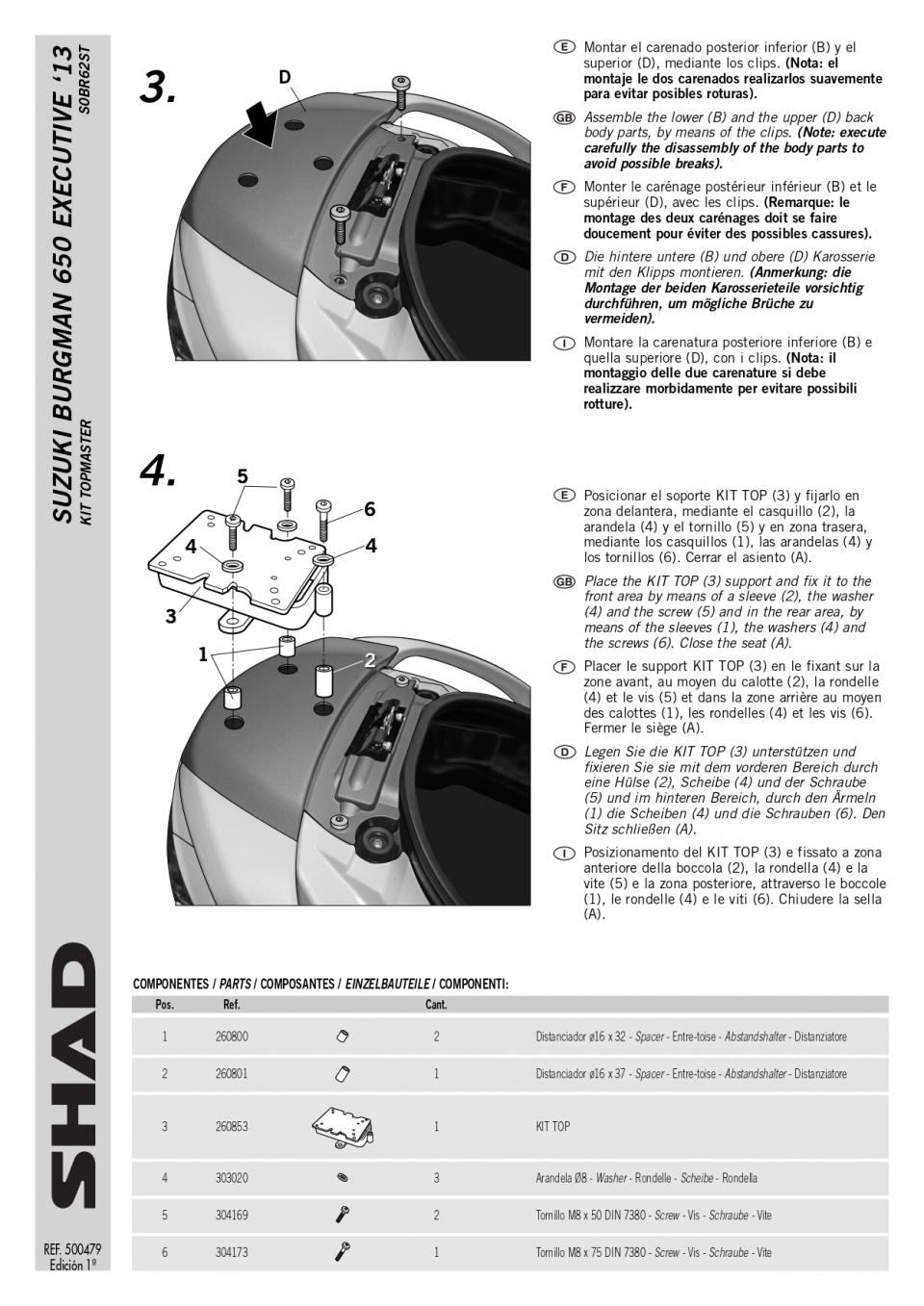 Support de top case Shad pour scooter Suzuki 650 Burgman 2002 à 2014 S0BR62ST