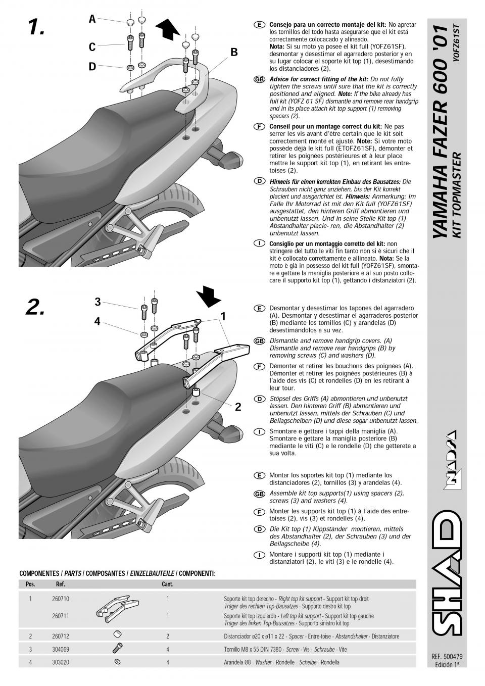 Kit Support top case Shad TOP MASTER pour moto Yamaha 600 Fazer Y0FZ61ST Neuf