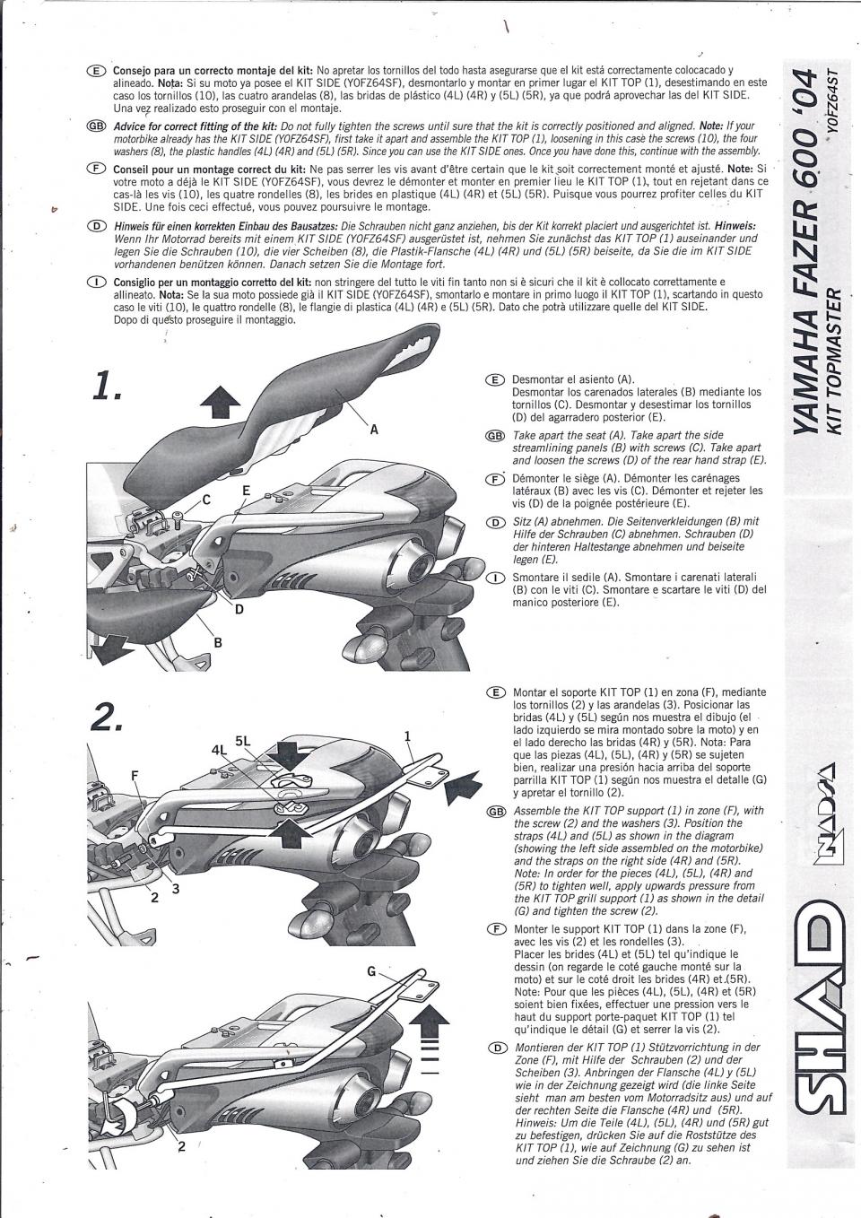 Support de top case TOP MASTER Shad pour moto Yamaha 600 Fz6 Fazer N/S Y0FZ64ST