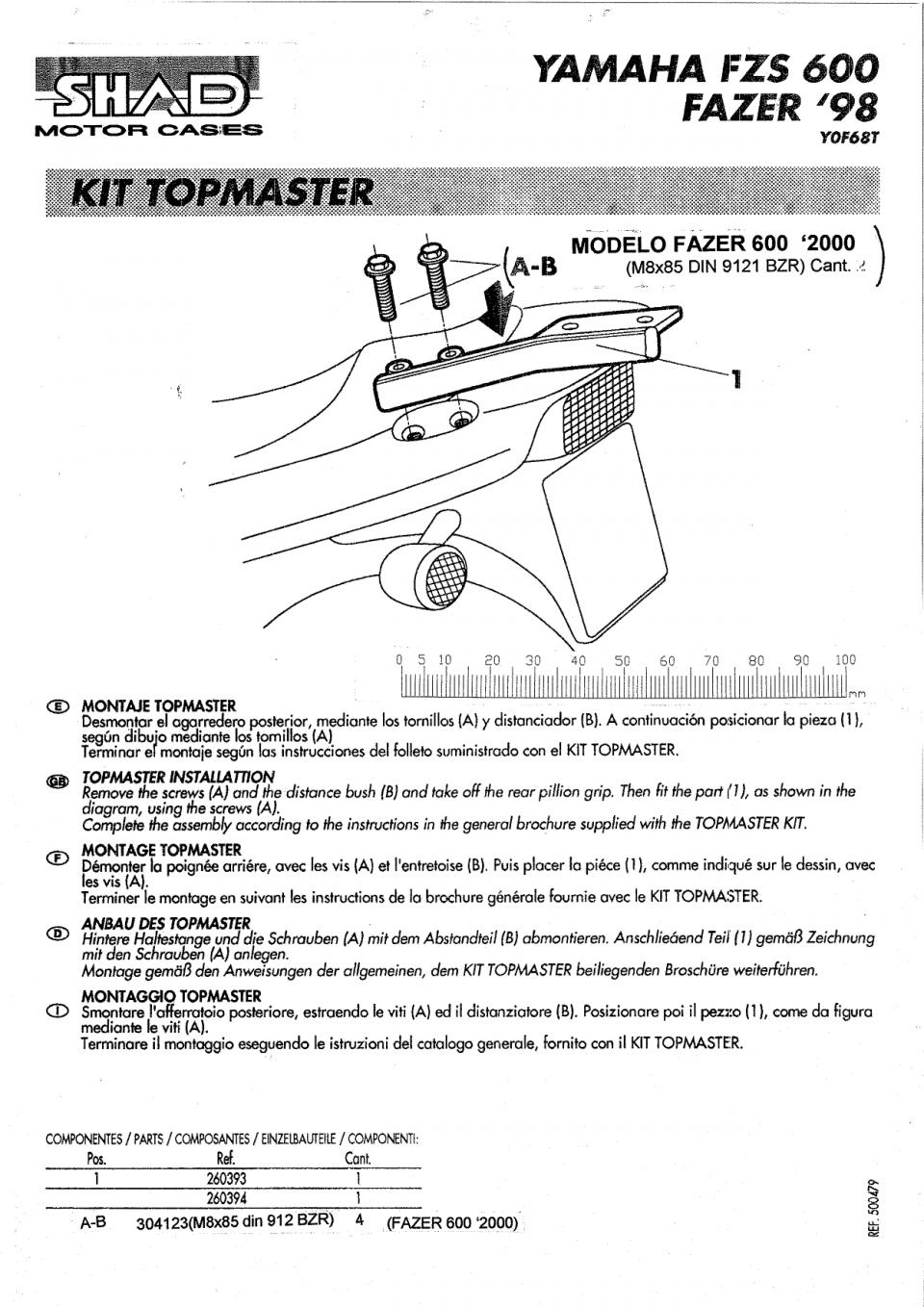 Support de top case Shad pour moto Yamaha 600 Fazer 1998 à 2000 Y0F68T Neuf