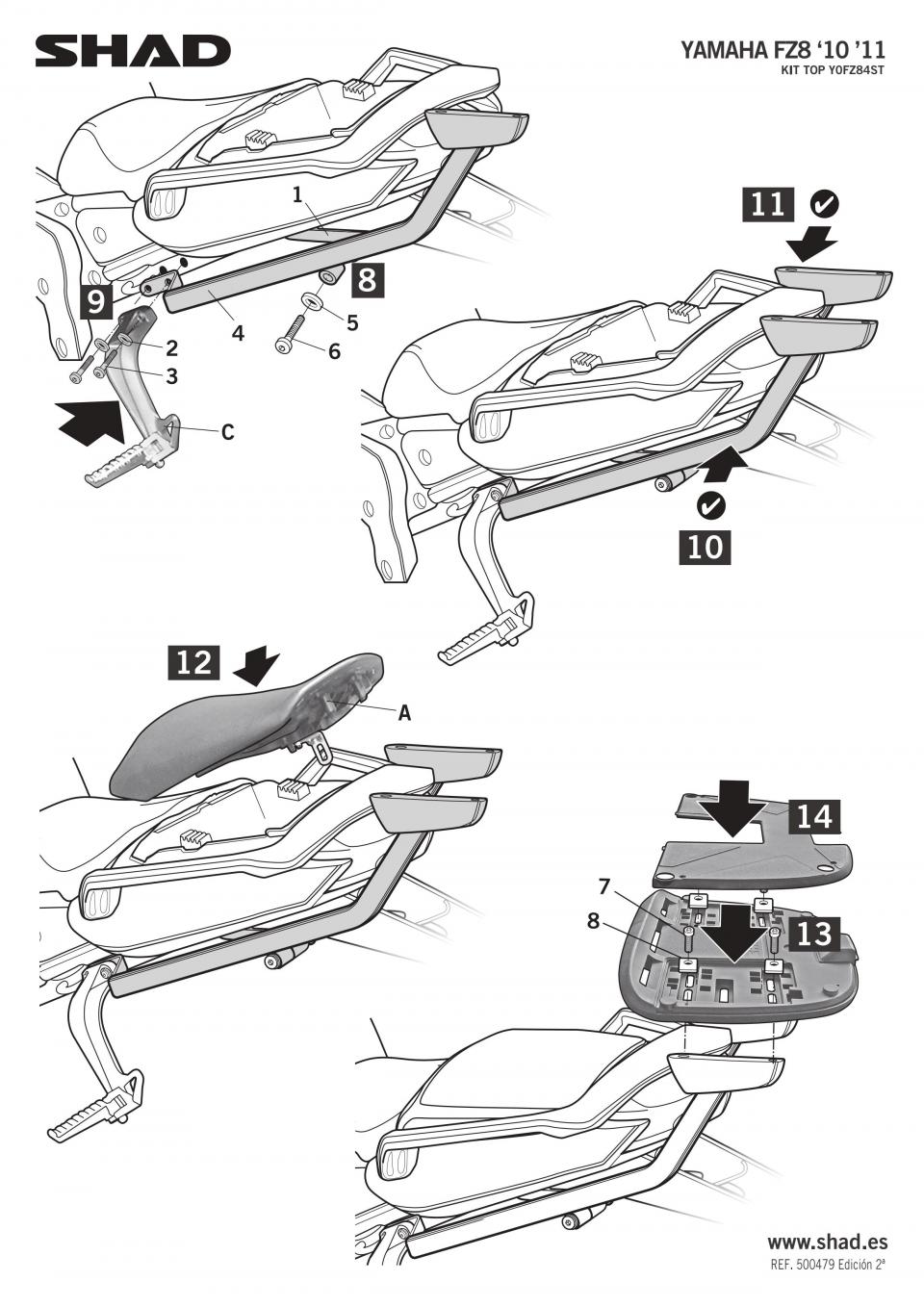 Support de top case Shad TOP MASTER pour moto Yamaha 800 FZ8 Fazer Y0FZ84ST Neuf