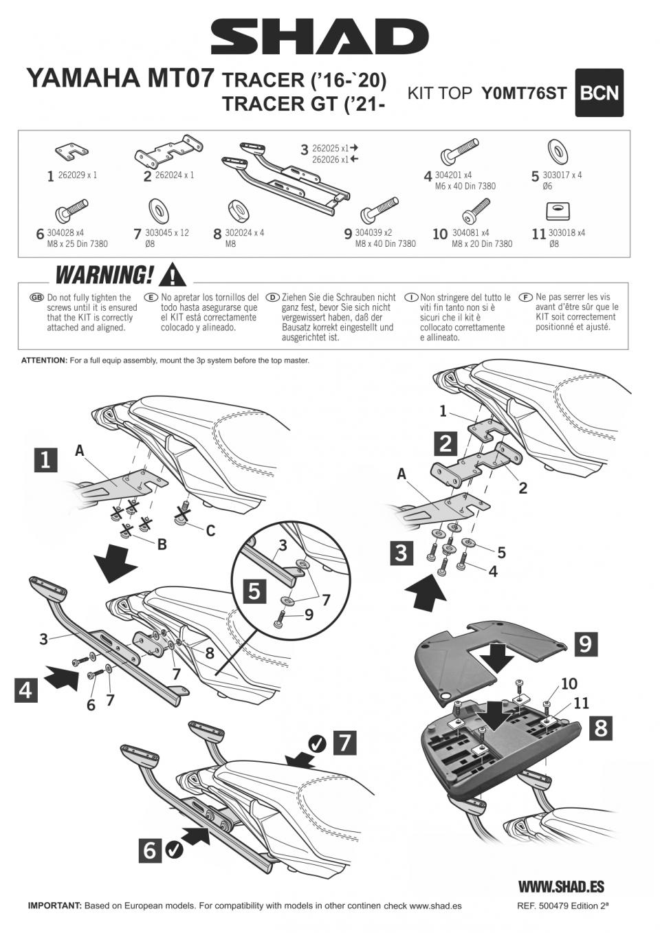 Support de top case Shad TOP MASTER pour moto Yamaha 700 Tracer Y0MT76ST Neuf