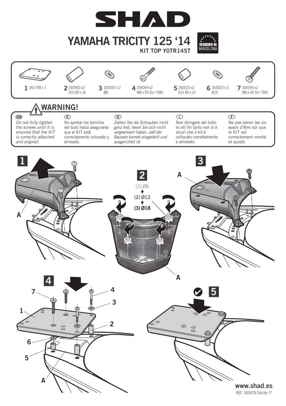 Support de top case Shad pour Scooter MBK 125 Tryptik 2014 à 2021 Neuf