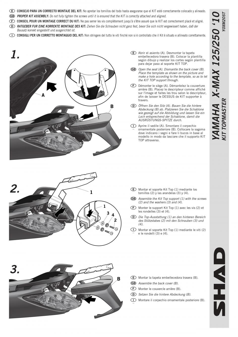 Support de top case Shad pour scooter Yamaha 250 X-Max Après 2010 Y0XM20ST Neuf