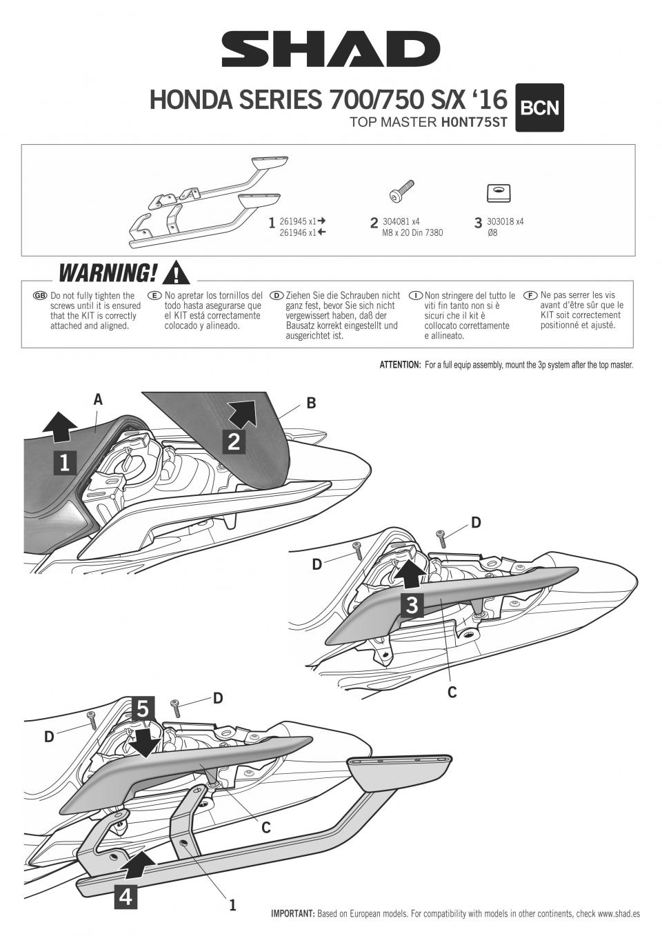 Support de top case Shad Top Master pour moto Honda NC 750 S H0NT75ST Neuf