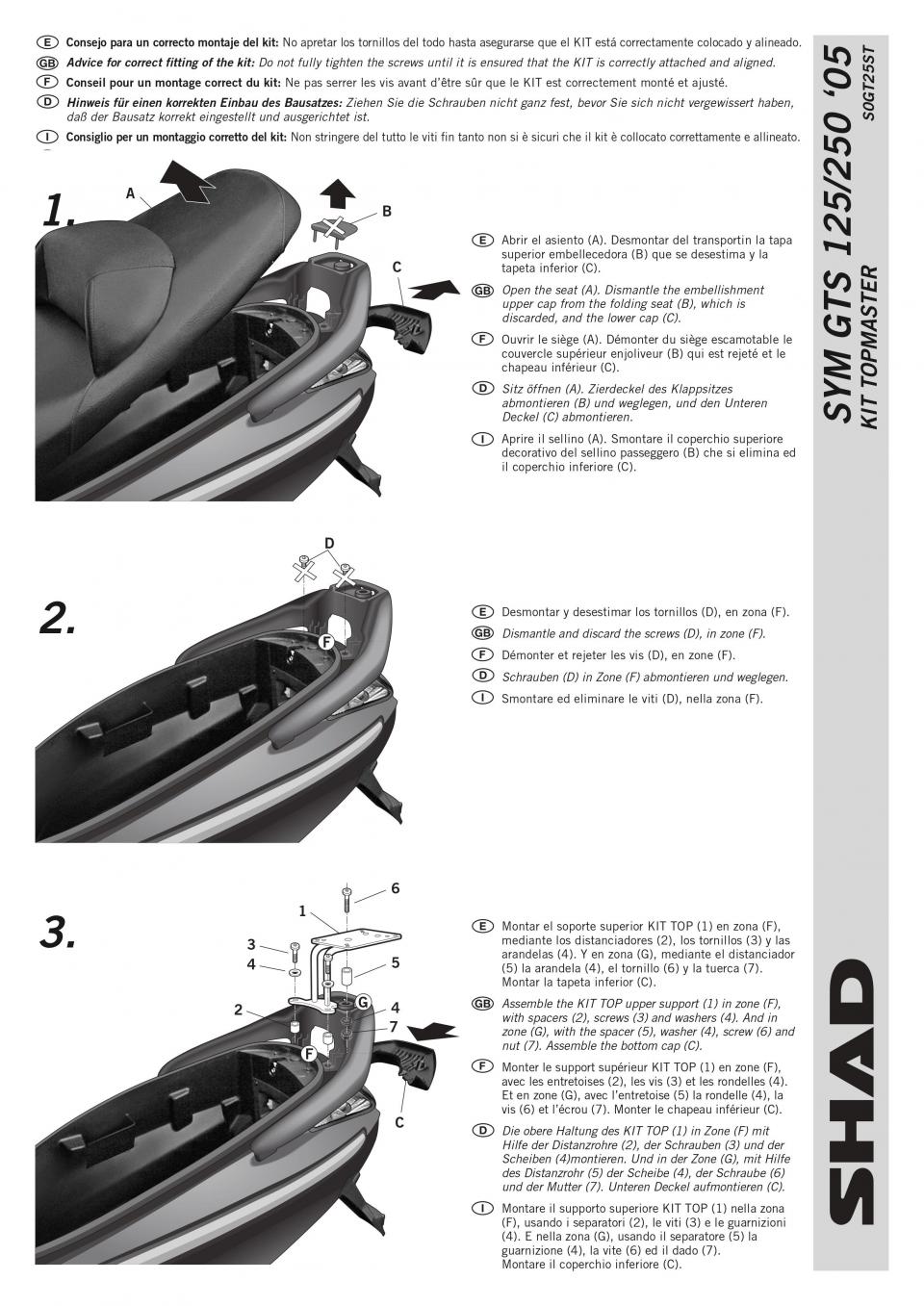 Support de top case Shad pour Scooter Sym 125 GTS 2005 à 2017 S0GT25ST / TOP MASTER Neuf