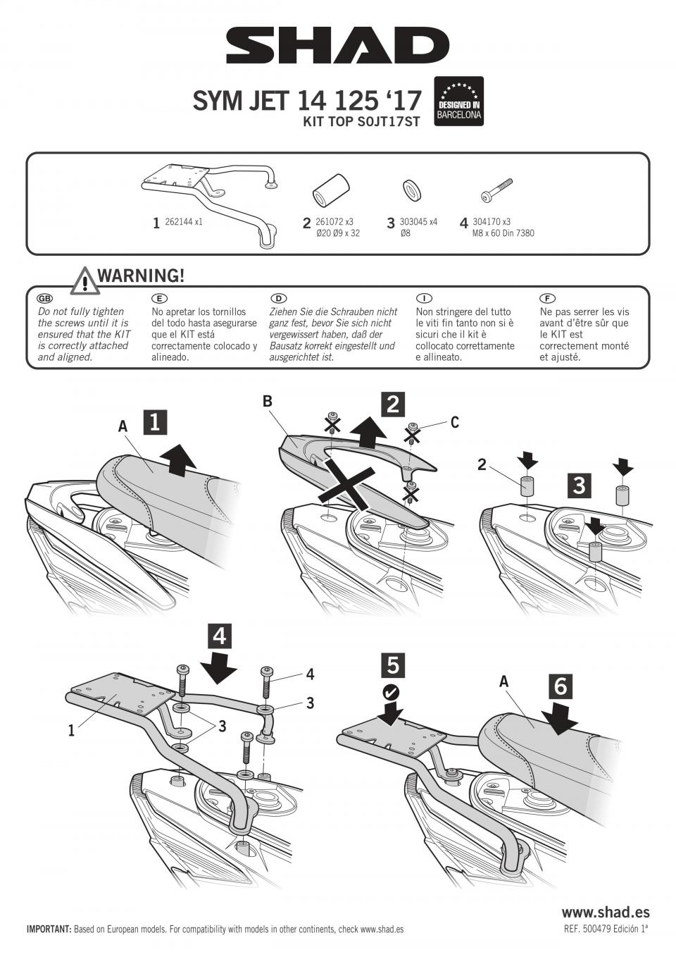 Support de top case Shad TOP MASTER pour scooter Sym 125 JET X S0JT17ST Neuf