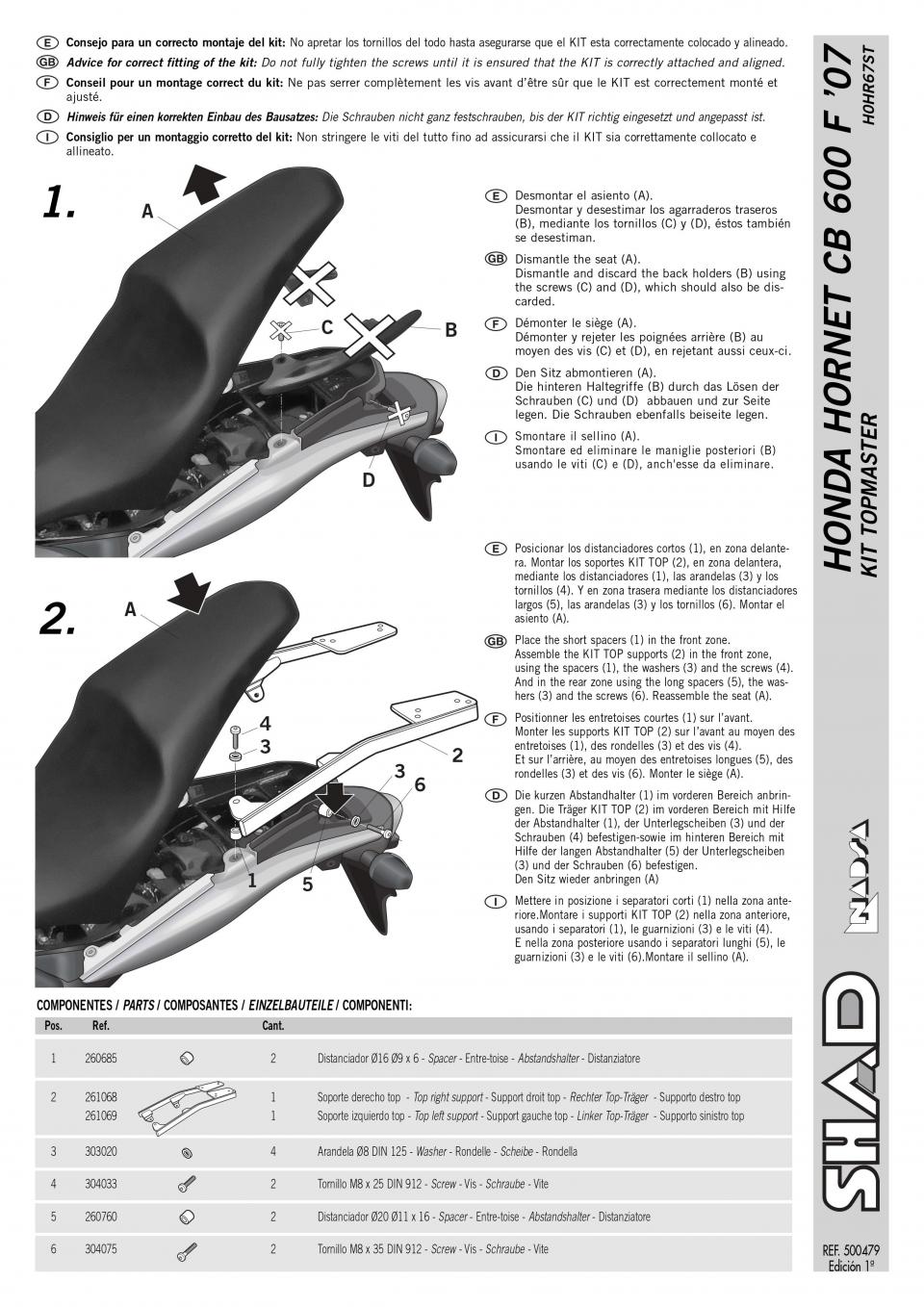 Support de top case Shad pour Moto Honda 600 Cb F Neuf