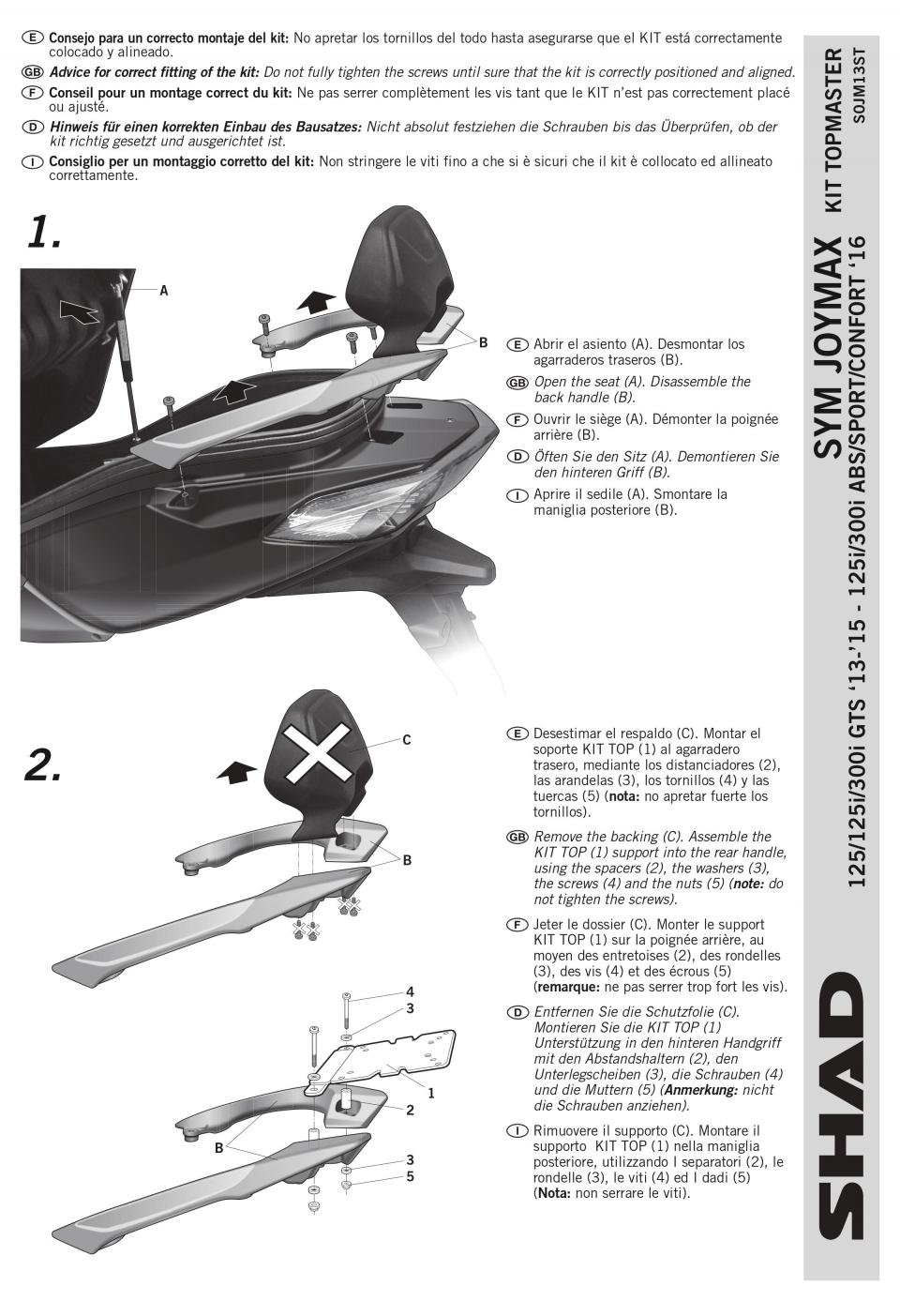 Support de top case Shad pour Scooter Sym 300 Joymax 2013 à 2022 Neuf