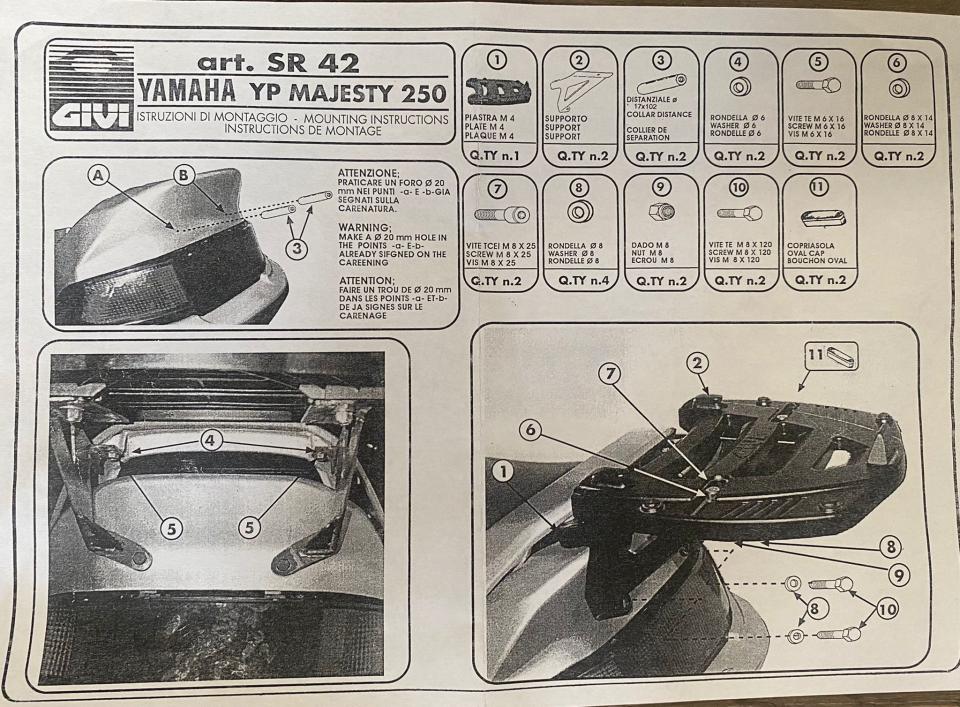 Support de top case GIVI pour scooter Yamaha 250 Majesty SR42 pour MONOKEY Neuf