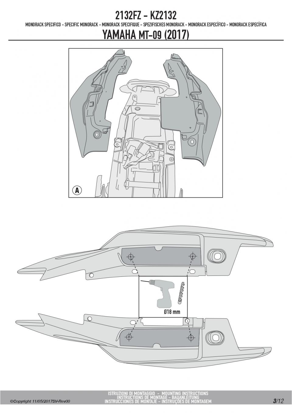 Support de top case GIVI pour moto Yamaha 900 MT-09 2132FZ MONOKEY MONOLOCK