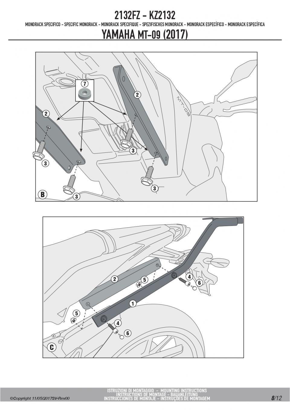 Support de top case GIVI pour moto Yamaha 900 MT-09 2132FZ MONOKEY MONOLOCK