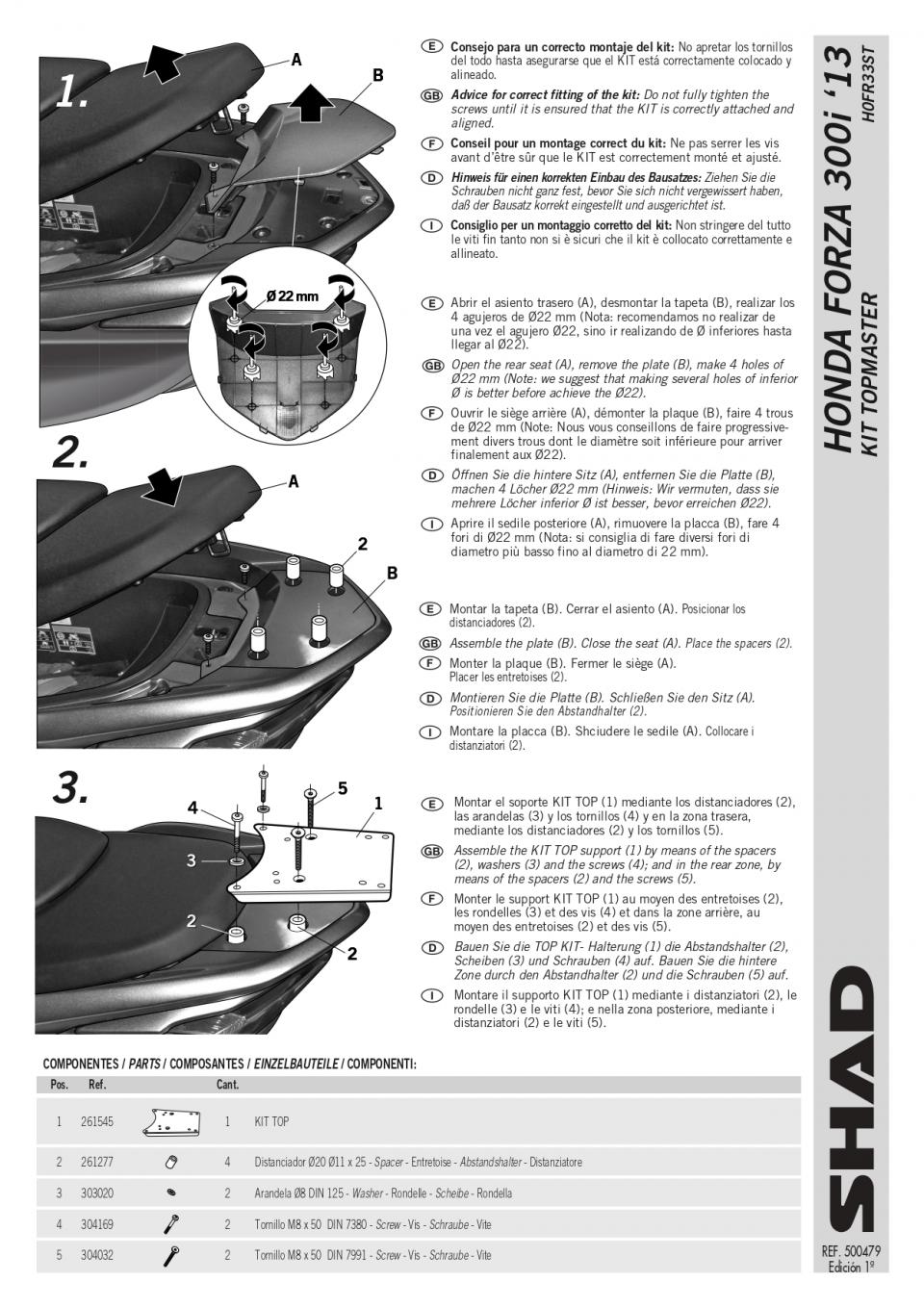 Support de top case Shad pour scooter Honda 300 FORZA I 2013 à 2017 H0FR33ST