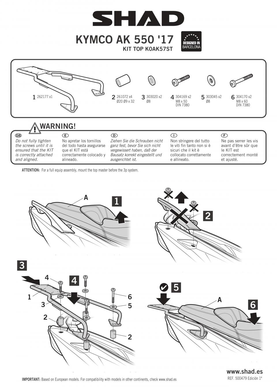 Kit Support de top case Shad TOP MASTER pour scooter Kymco AK 550 K0AK57ST Neuf