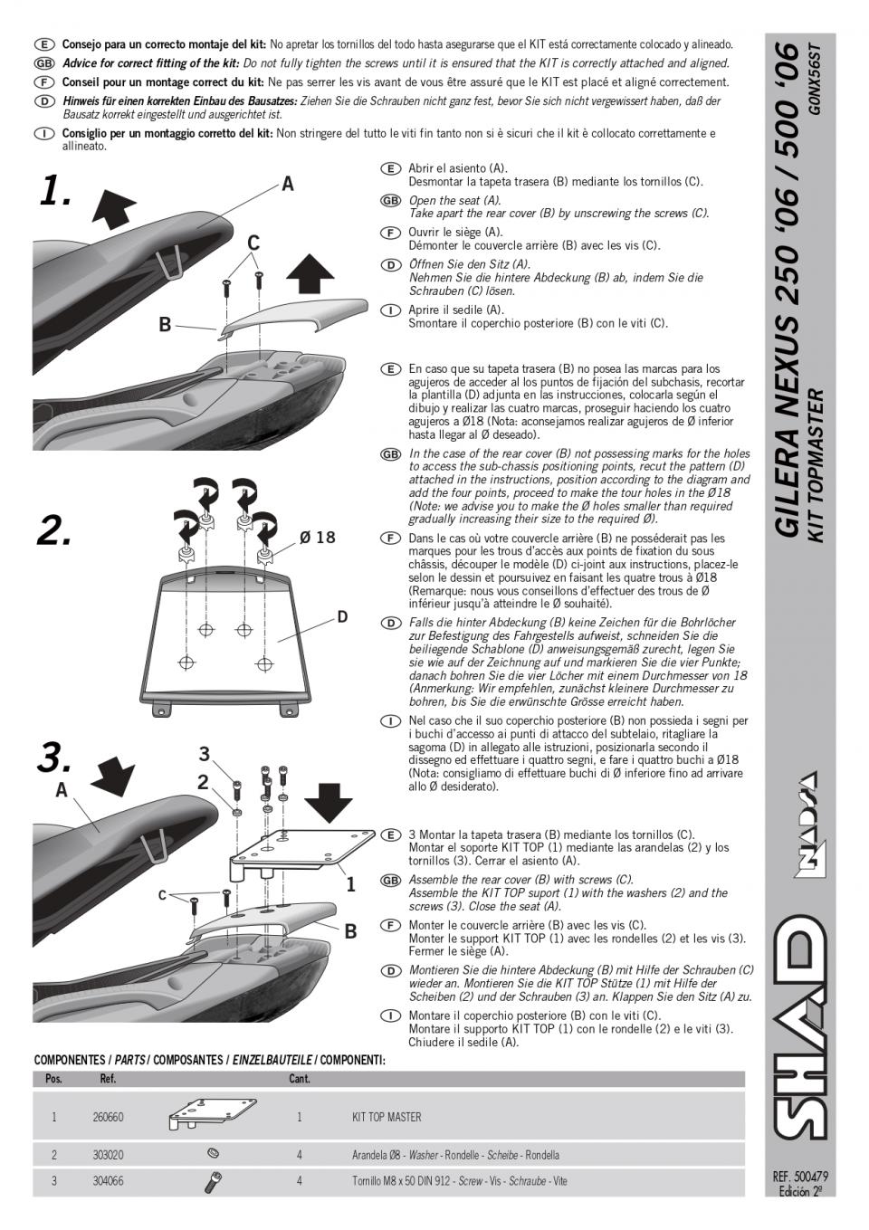 Support de top case Shad pour Scooter Gilera 125 Nexus 2009 à 2014 Neuf