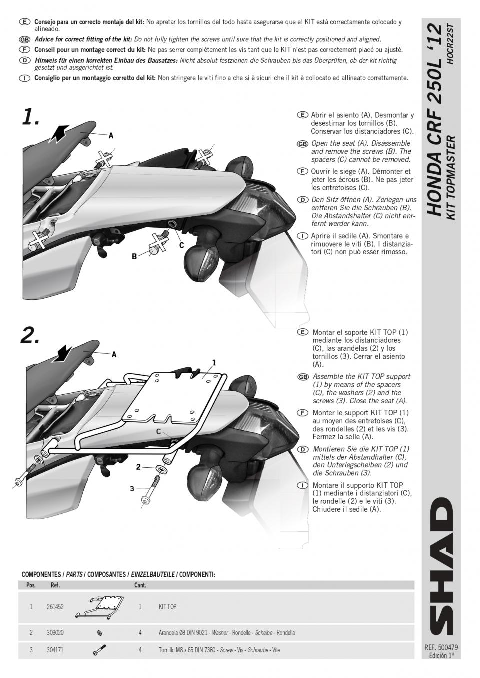 Support de top case Shad pour moto Honda CRF 250 L 2012 à 2017 H0CR22ST Neuf