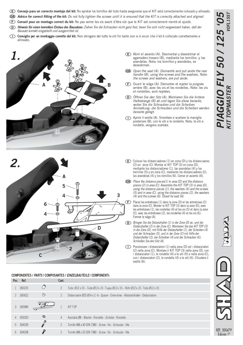 Support de top case Shad pour scooter Piaggio 125 Fly 2005 à 2015 V0FL15ST / TOP MASTER Neuf