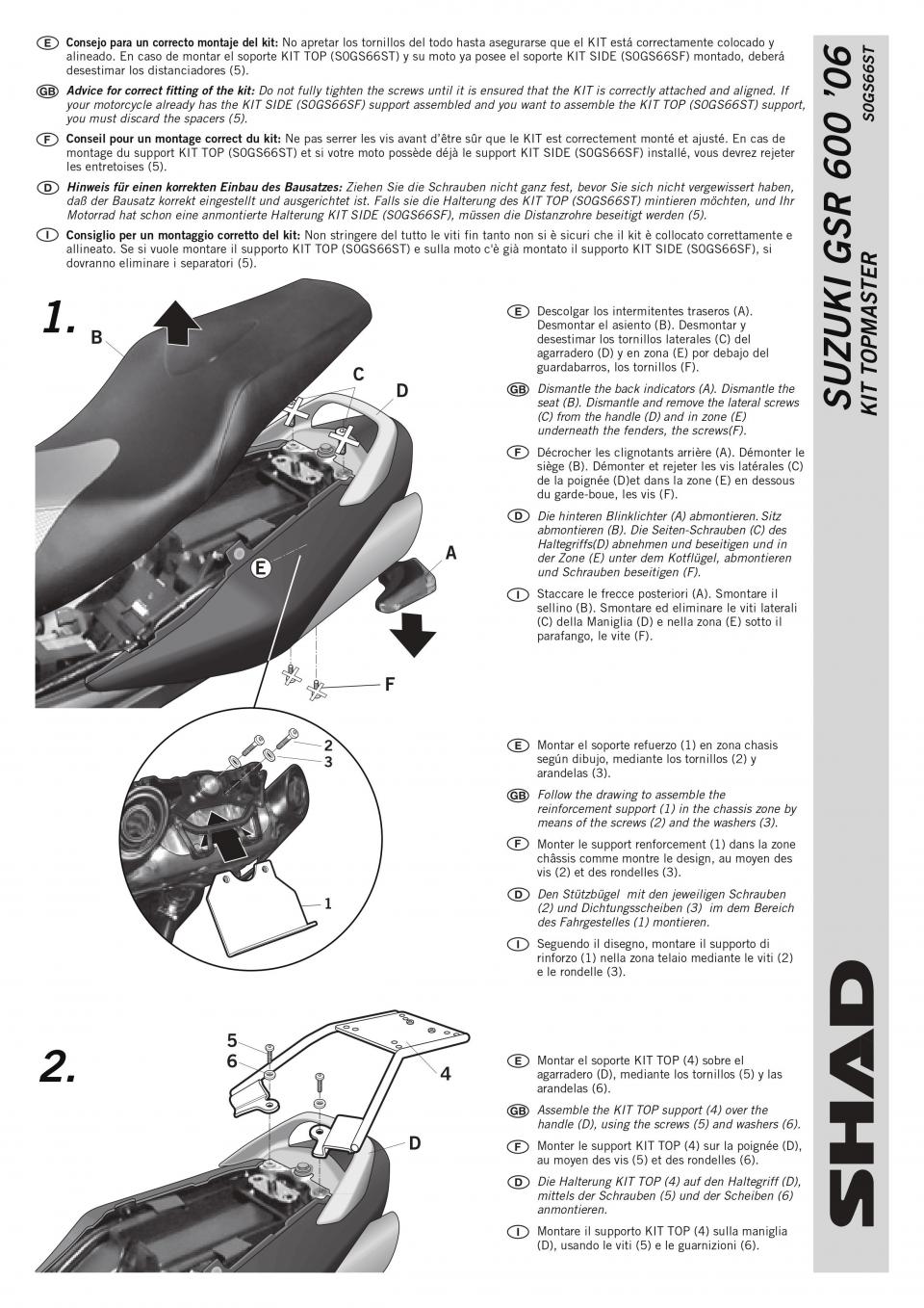 Support de top case Shad TOP MASTER pour moto Suzuki 600 GSR S0GS66ST Neuf