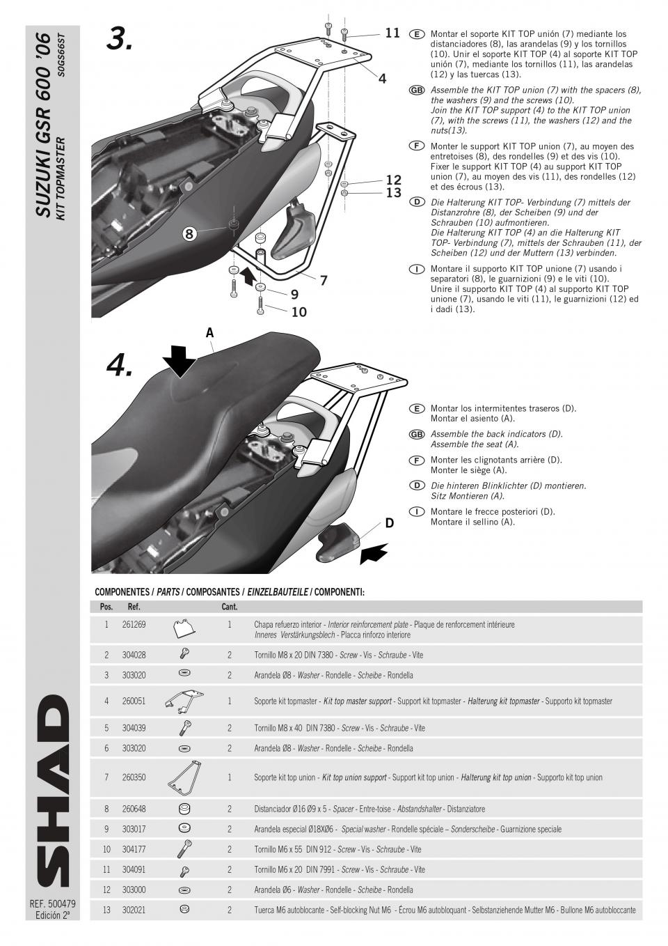 Support de top case Shad TOP MASTER pour moto Suzuki 600 GSR S0GS66ST Neuf