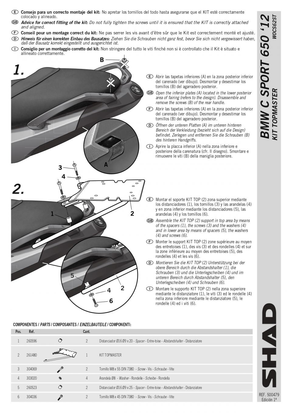 Support de top case Shad pour scooter BMW C 650 Sport Après 2012 W0CS62ST Neuf