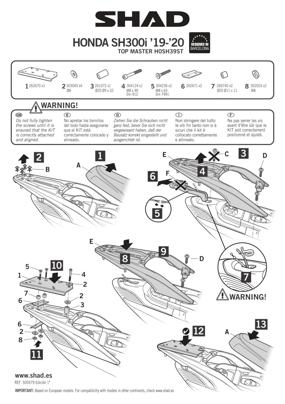 Support de top case Shad pour scooter Honda 300 SH 2019 à 2020 H0SH39ST Neuf