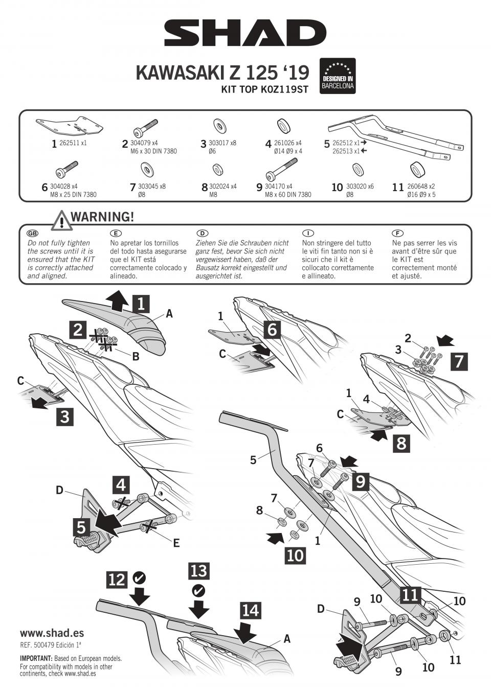 Kit Support de top case Shad TOP MASTER pour moto Kawasaki Z 125 K0Z119ST Neuf