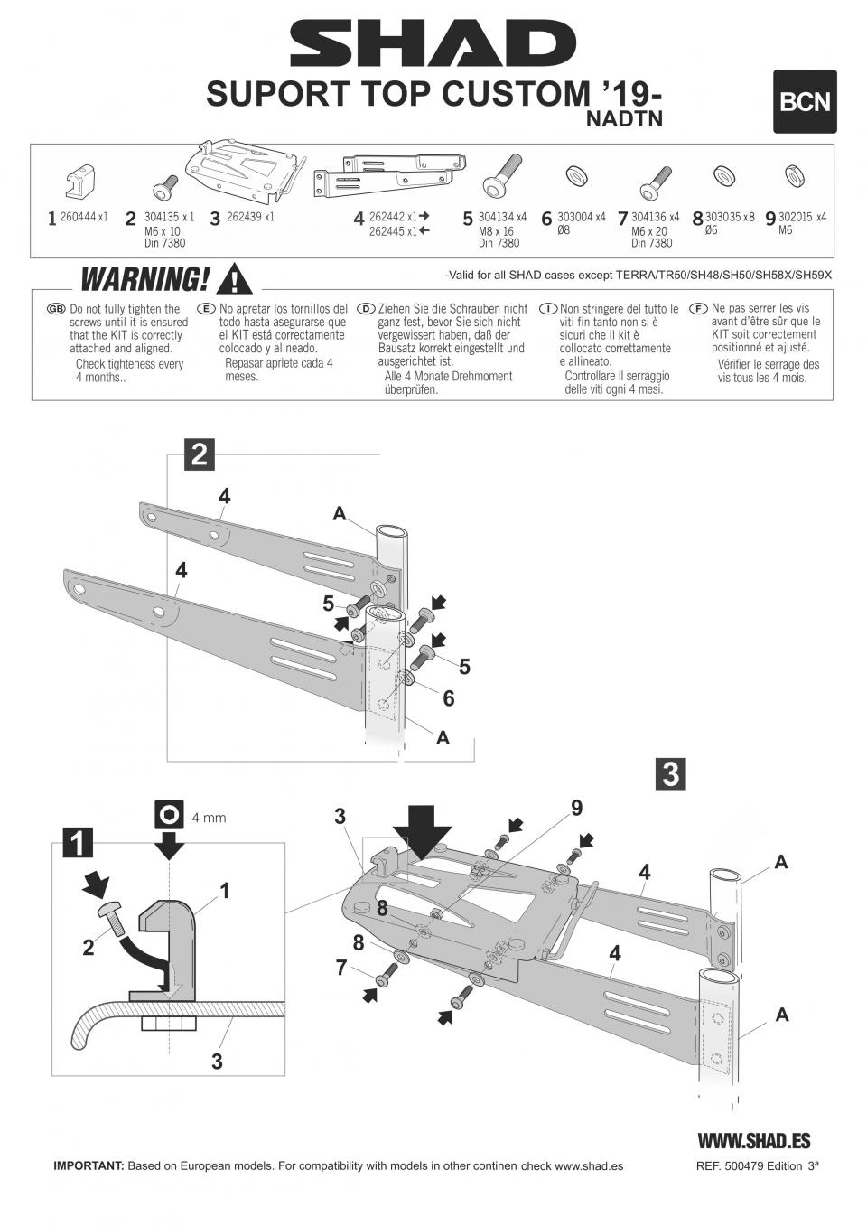 Support de top case Shad TOP CUSTOM Chromé pour moto Hyosung 125 Gv Aquila Neuf