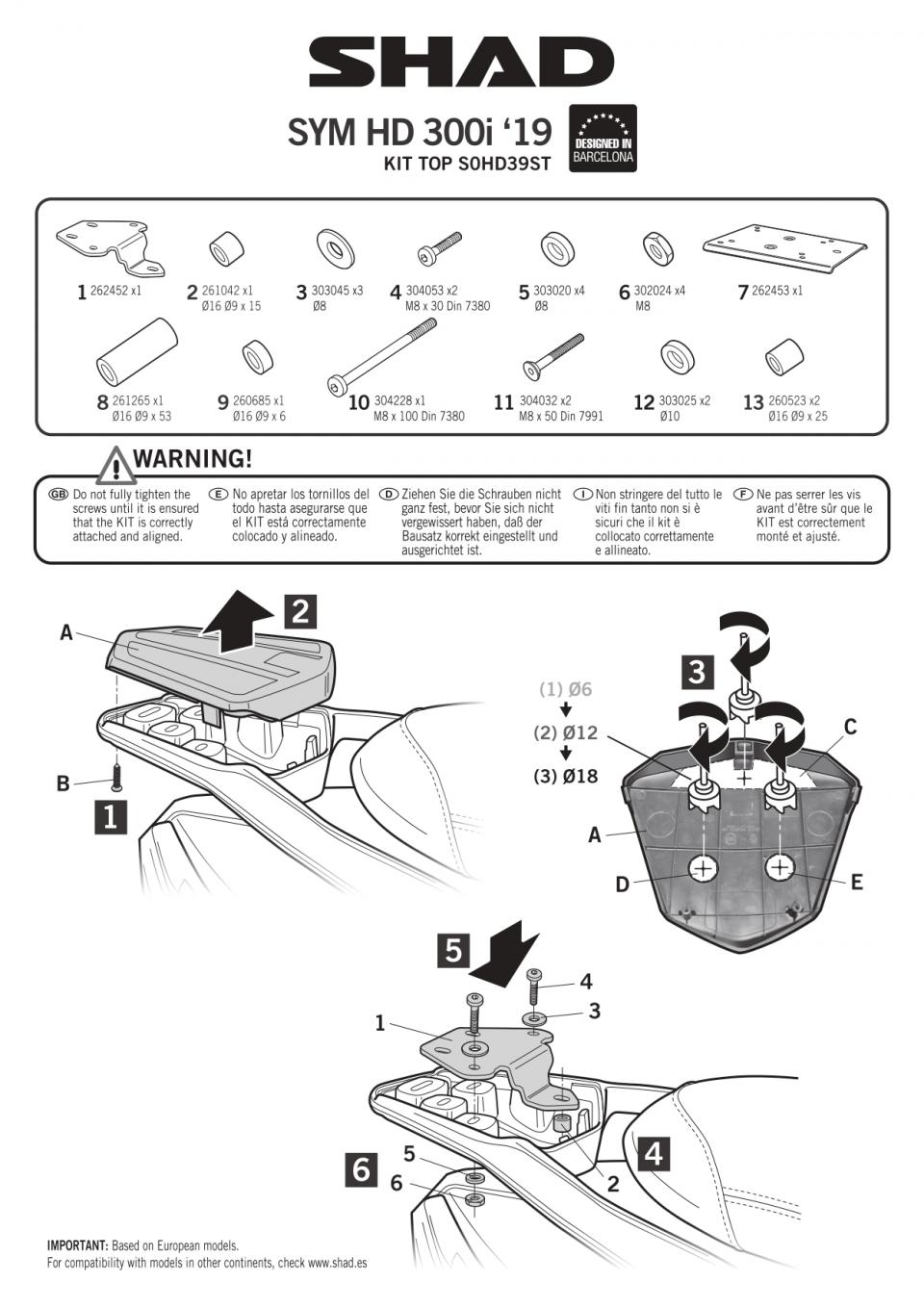 Support de top case Shad pour Scooter Sym 300 HD 2019 à 2022 S0HD39ST Neuf