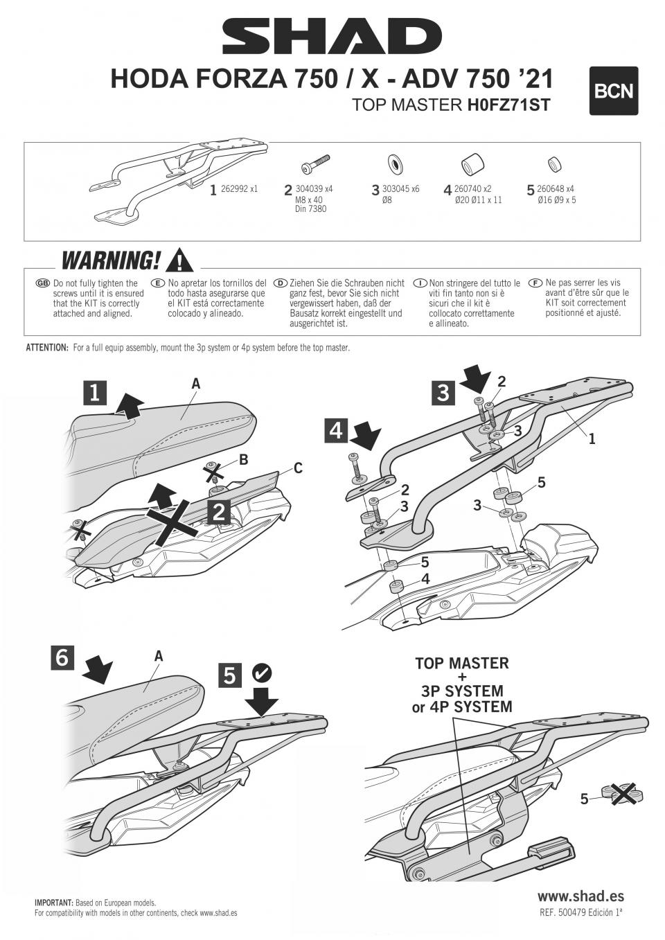 Kit Support top case Shad TOP MASTER pour scooter Honda 750 Forza H0FZ71ST Neuf