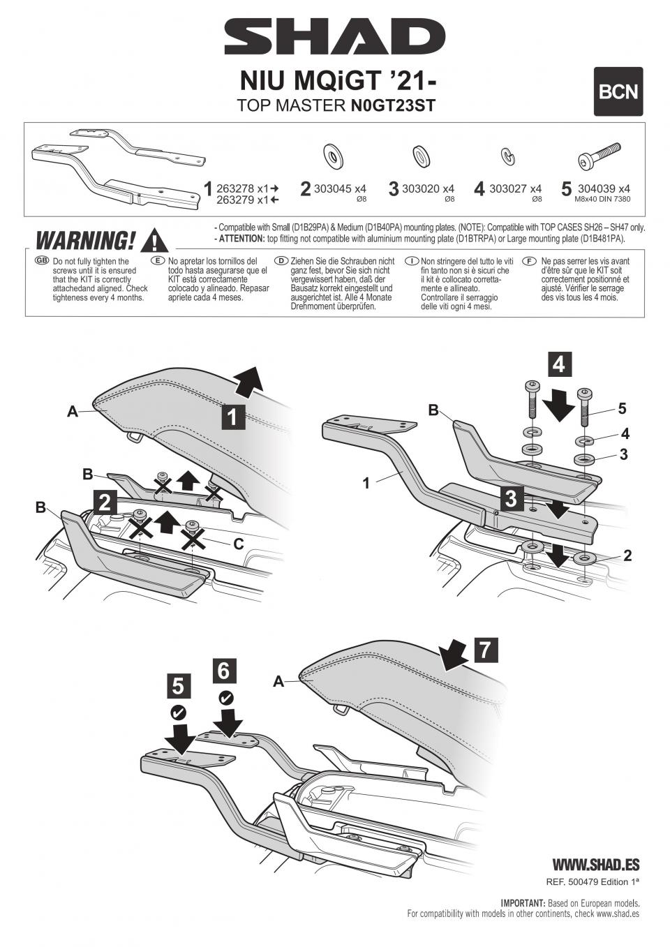 Support de top case Shad TOP MASTER pour scooter NIU MQI GT Après 2021 N0GT21ST Neuf