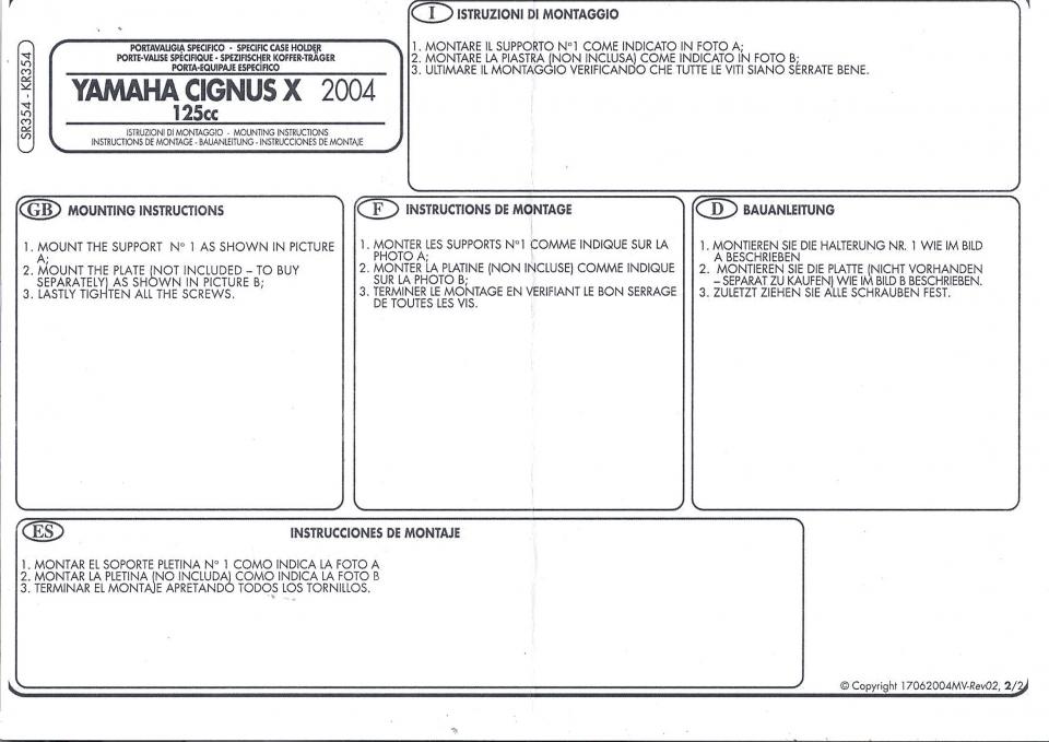 Support de top case GIVI MONOLOCK pour scooter Yamaha Cygnus X 125 2004-15 SR354